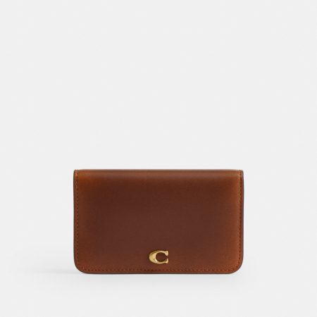 Coach Essential Slim Card Case In Loved Leather - Preorder — Brass/Brown