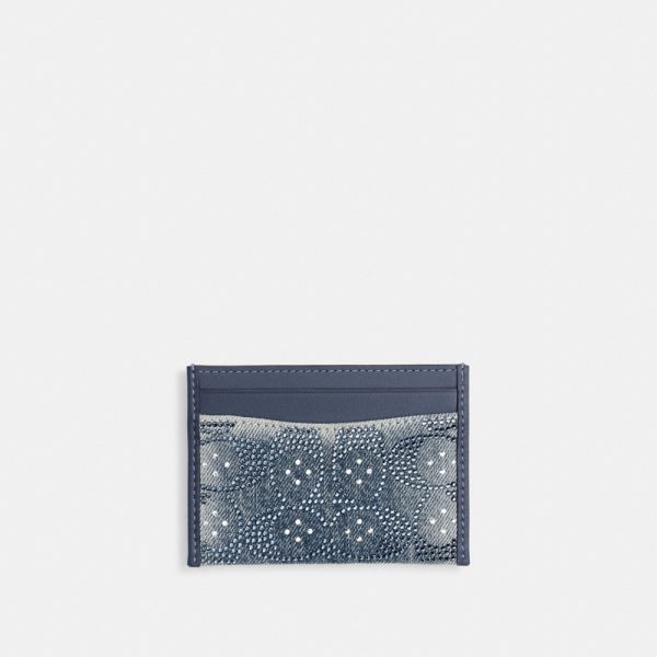 Coach Essential Card Case In Regenerative Cotton Denim With Crystal Signature - Preorder