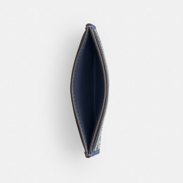 Coach Essential Card Case In Regenerative Cotton Denim With Crystal Signature - Preorder