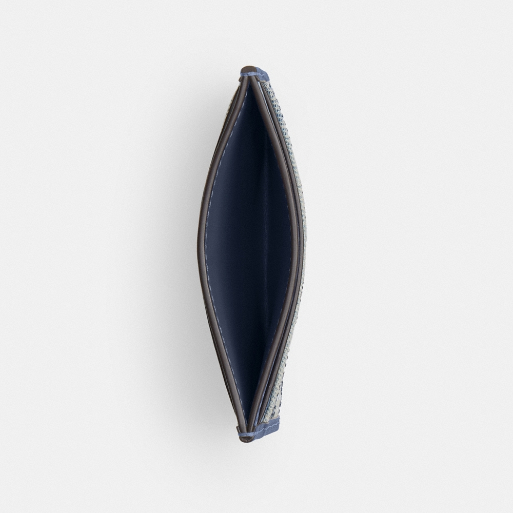 Coach Essential Card Case In Regenerative Cotton Denim With Crystal Signature - Preorder