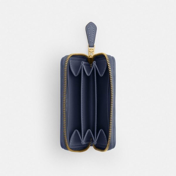 Coach Essential Small Zip Around Card Case In Regenerative Cotton Denim With Crystal Signature - Preorder