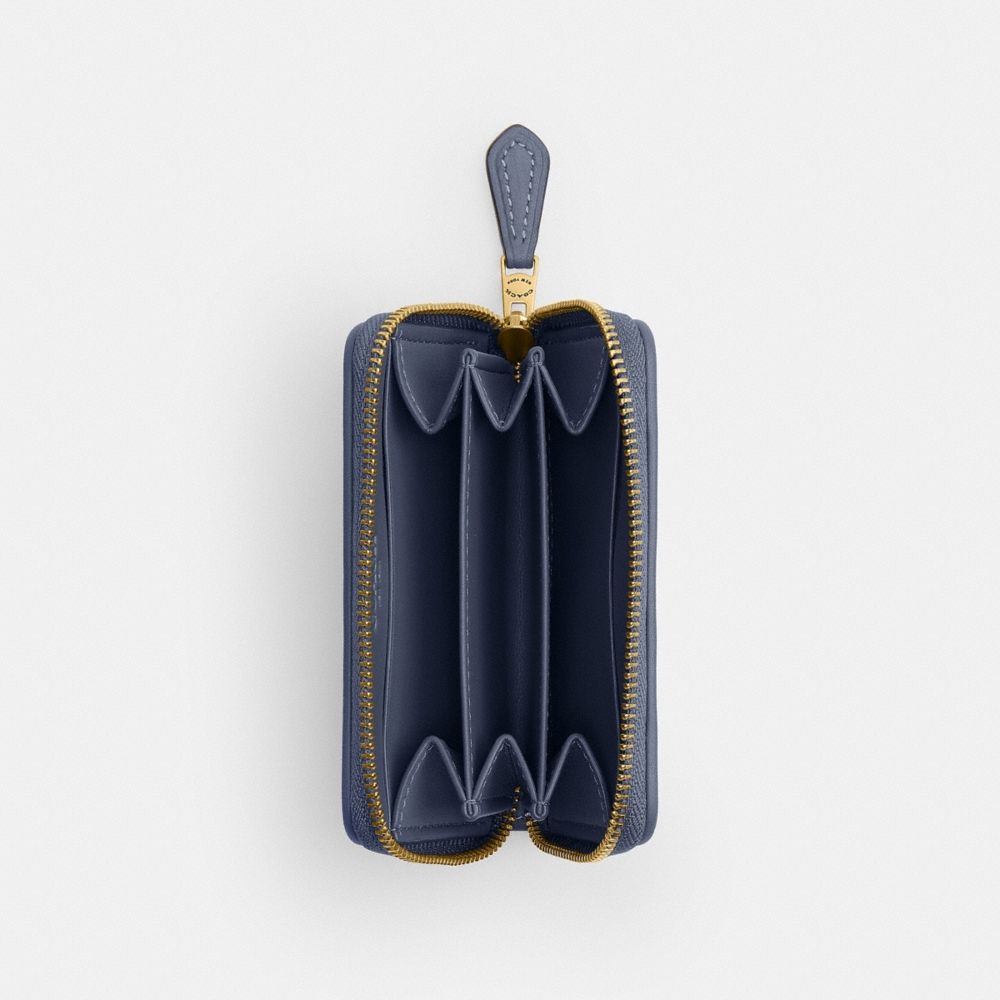 Coach Essential Small Zip Around Card Case In Regenerative Cotton Denim With Crystal Signature - Preorder