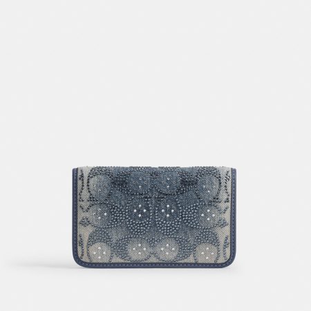 Coach Essential Slim Card Case In Regenerative Cotton Denim With Crystal Signature - Preorder — Brass/Denim