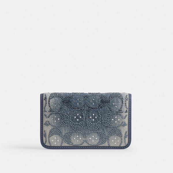 Coach Essential Slim Card Case In Regenerative Cotton Denim With Crystal Signature - Preorder