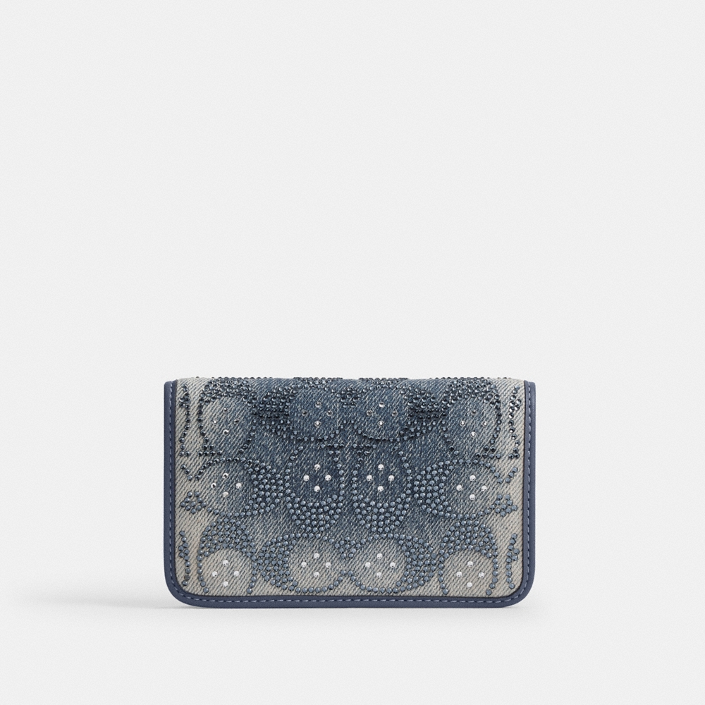 Coach Essential Slim Card Case In Regenerative Cotton Denim With Crystal Signature - Preorder