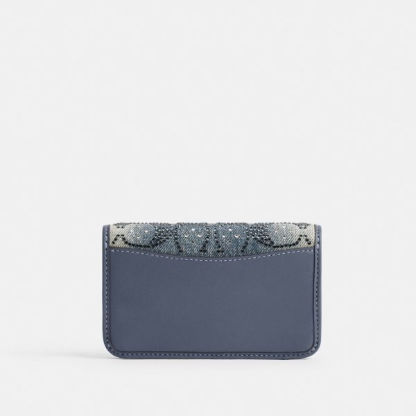 Coach Essential Slim Card Case In Regenerative Cotton Denim With Crystal Signature - Preorder