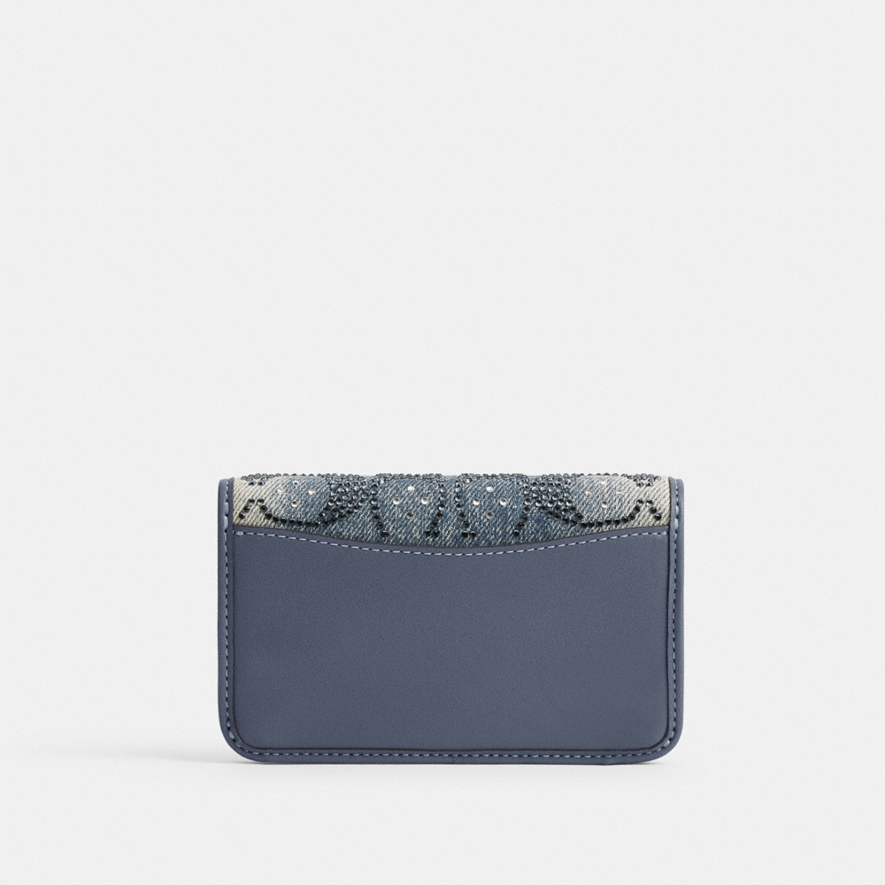 Coach Essential Slim Card Case In Regenerative Cotton Denim With Crystal Signature - Preorder