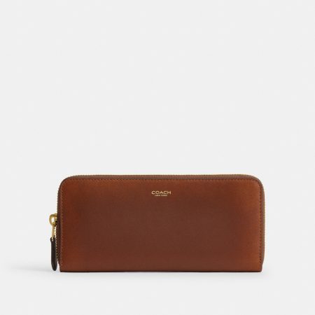 Coach Slim Accordion Zip Wallet In Loved Leather - Preorder — Brass/Brown