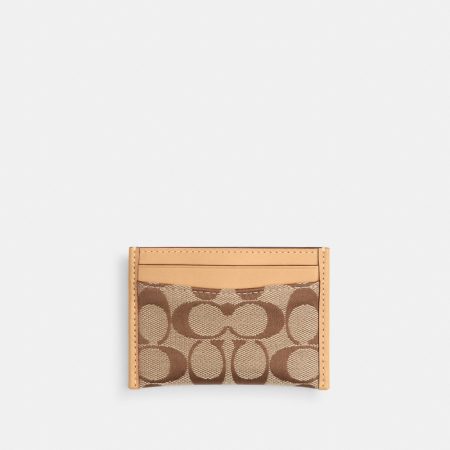 Coach Essential Card Case In Signature Jacquard - Preorder — Brass/Khaki Light Peach