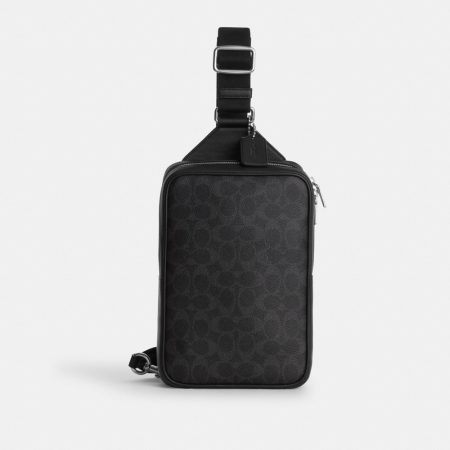 Coach Outlet Ray Pack 17 In Signature Canvas - Preorder — Silver/Black Signature