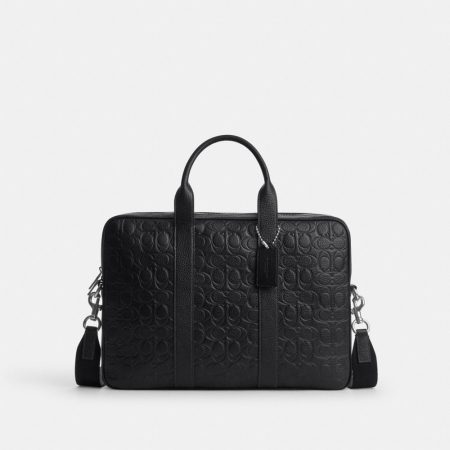 Coach Outlet Austin Brief In Signature Leather - Preorder — Silver/Black