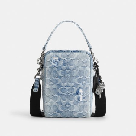 Coach Outlet Tristan Crossbody Bag 14 In Loved Signature Denim With Charms - Preorder — Silver/Light Indigo