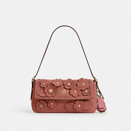 Coach Outlet Etta Small Flap Shoulder Bag With Floral Applique - Preorder — Brass/Blush Pink