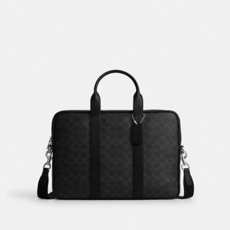 Coach Outlet Austin Brief In Signature Canvas - Preorder — Silver/Black Signature