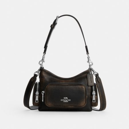 Coach Outlet Laurel Shoulder Bag 22 With Pockets In Loved Leather - Preorder — Silver/Black Brown
