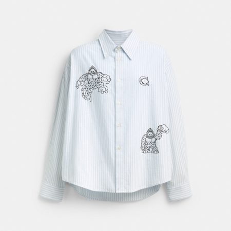 Coach Outlet Coach | Brain Dead Signature Long Sleeve Button Up Shirt - Preorder — Blue Stripe