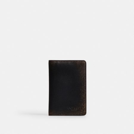 Coach Outlet Id Card Wallet In Loved Leather - Preorder — Black Brown