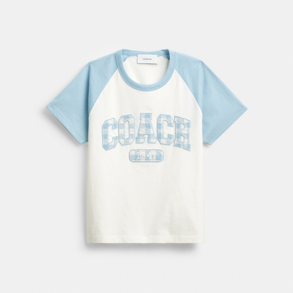 Coach Outlet Gingham Sporty Raglan T-Shirt In Organic Cotton - Preorder