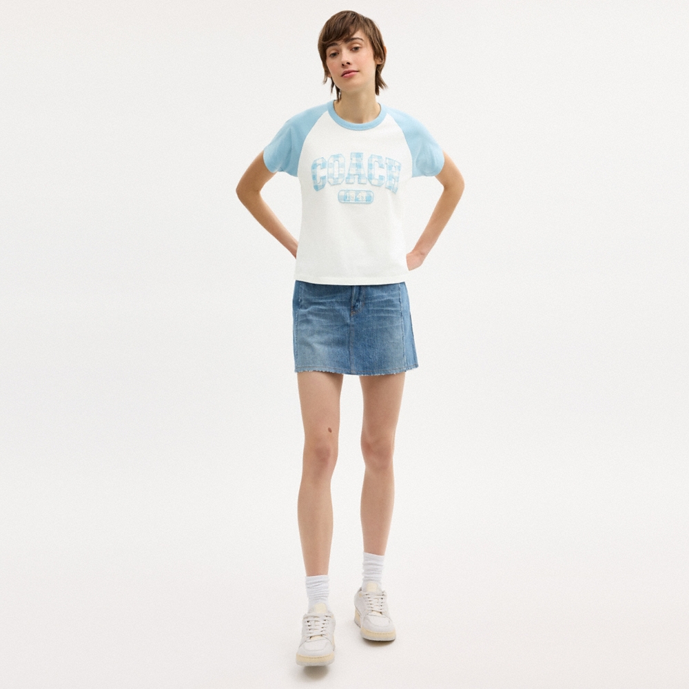 Coach Outlet Gingham Sporty Raglan T-Shirt In Organic Cotton - Preorder
