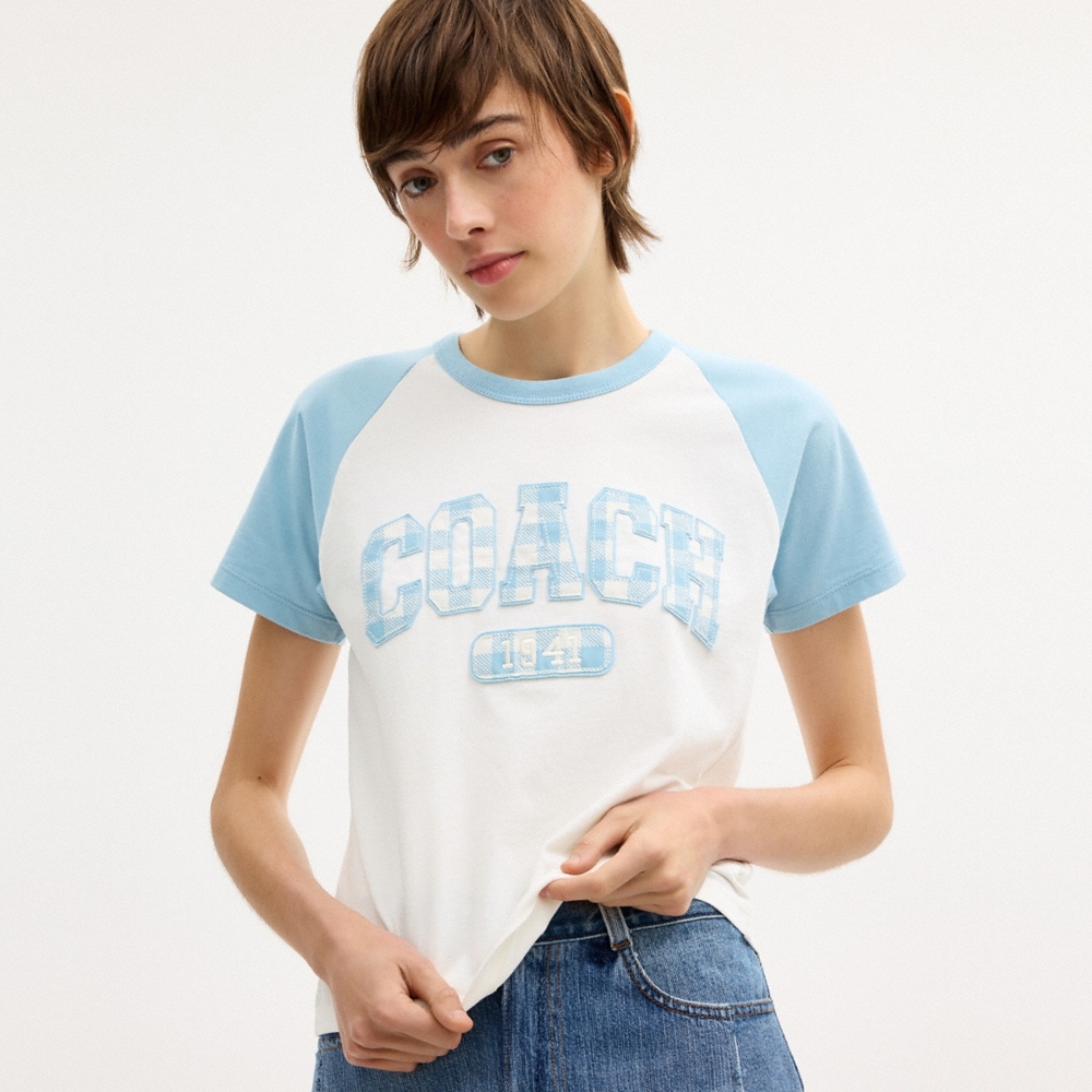 Coach Outlet Gingham Sporty Raglan T-Shirt In Organic Cotton - Preorder