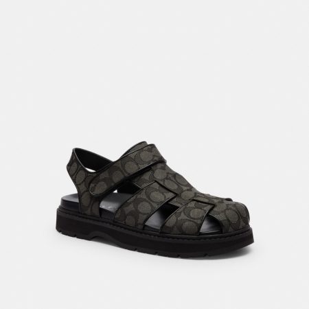 Coach Outlet Fisherman Sandal In Signature Jacquard - Preorder — Graphite/Black