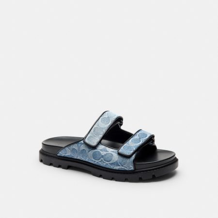 Coach Outlet Double Banded Sandal In Signature Denim - Preorder — Denim Blue