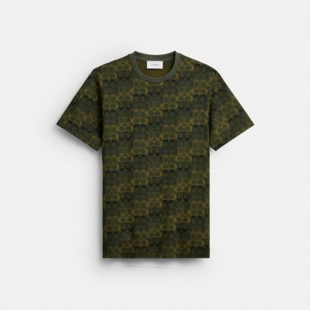 Coach Outlet Camo Signature Classic T-Shirt In Organic Cotton - Preorder — Green/Black