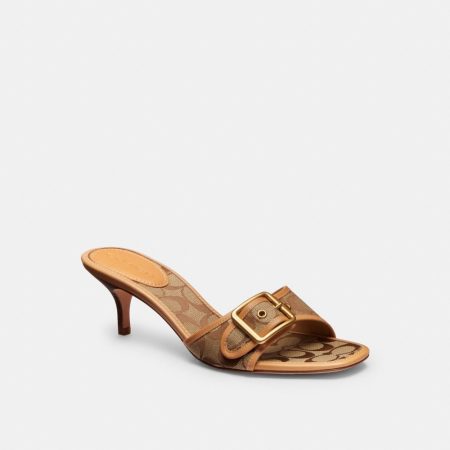 Coach Outlet Margot Sandal In Signature Sateen Jacquard - Preorder — Khaki/Light Peach