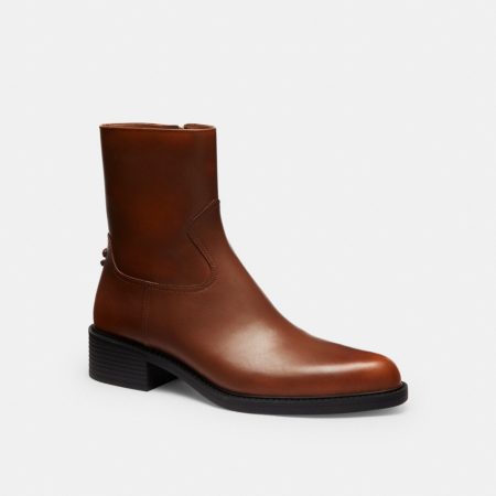 Coach Pointed Toe Bootie In Loved Leather - Preorder — Saddle