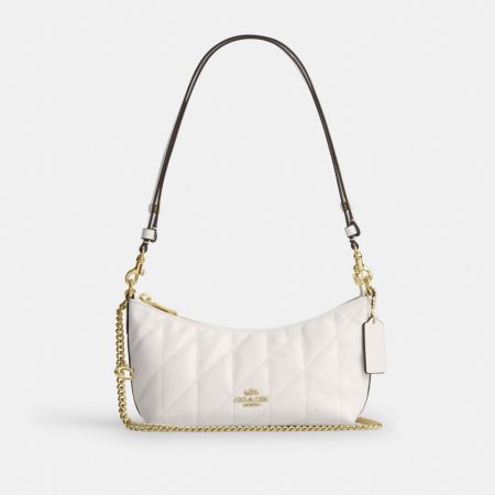 Coach Outlet Caitlin Shoulder Bag With Quilting And Charm - Preorder — Brass/Chalk