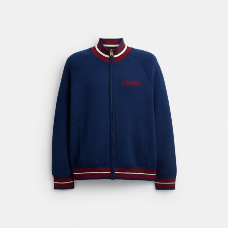 Coach Zip Front Knit Cardigan In Organic Cotton And Recycled Polyester - Preorder — Navy Multi