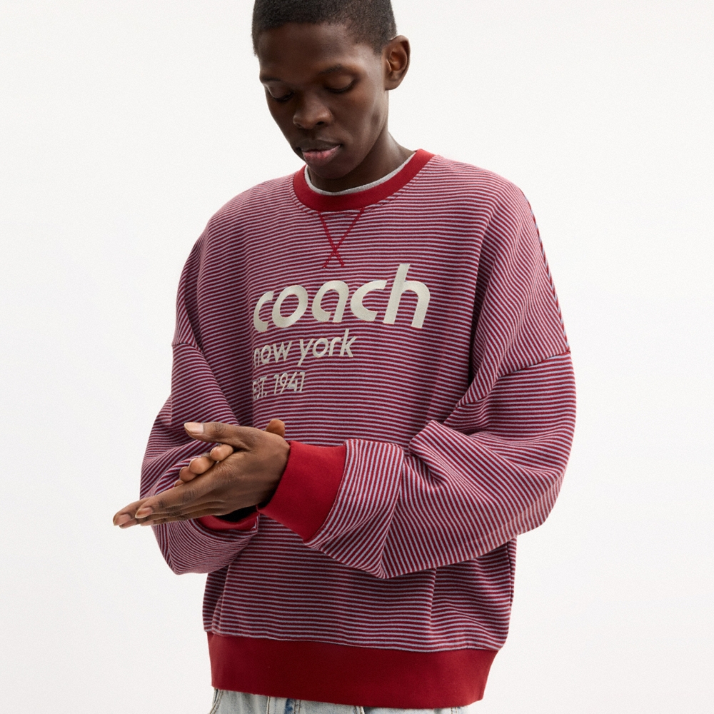 Coach Striped Crewneck Sweatshirt In Organic Cotton - Preorder