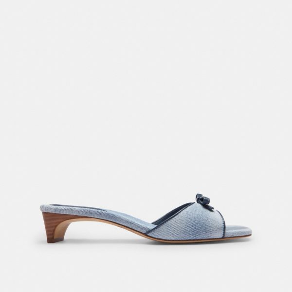 Coach Outlet Bow Kitten Heel Sandal In Loved Denim - Preorder