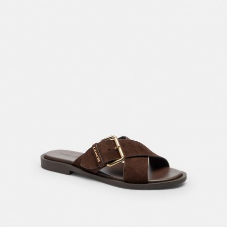 Coach Outlet Crisscross Buckle Sandal - Preorder — Chocolate Brown
