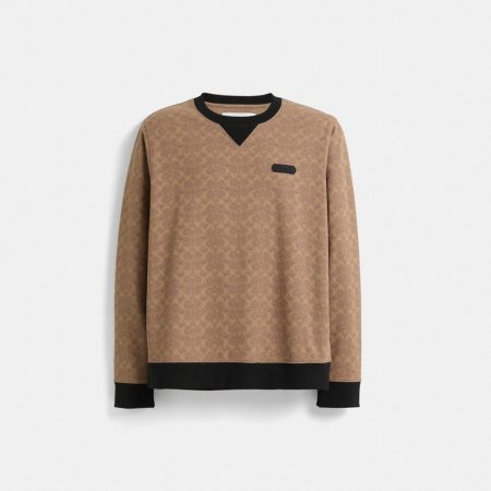 Coach Restored Essential Crewneck In Signature - Preorder — Tan Signature