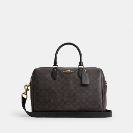 Coach Outlet Rowan Large Satchel Bag In Signature Canvas - Preorder — Brass/Walnut/Black