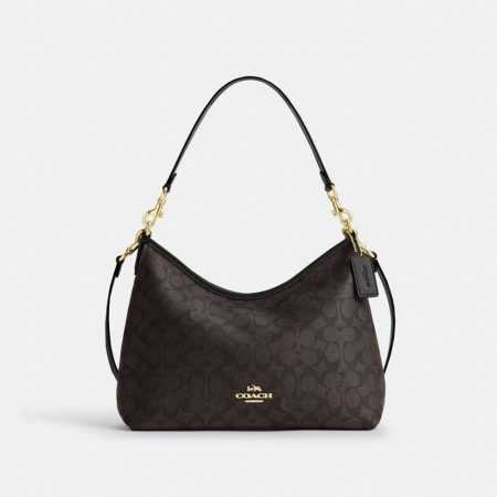 Coach Outlet Laurel Shoulder Bag In Signature Canvas - Preorder — Brass/Walnut/Black