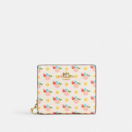 Coach Outlet Snap Wallet With Floral Print And Charm - Preorder — Brass/Chalk Multi