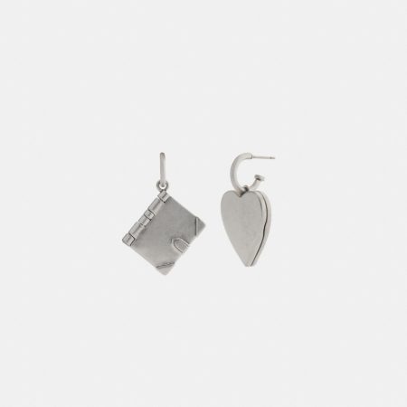 Coach Heart Locket And Book Mismatch Earrings - Preorder — Silver