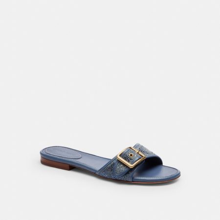 Coach Outlet Margot Flat Sandal In Crystal Signature Denim - Preorder — Denim