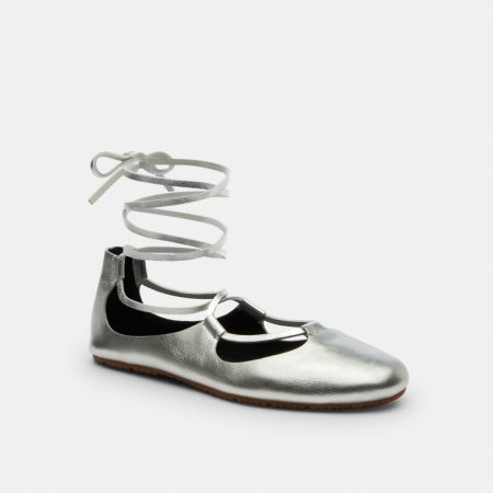 Coach Outlet Lace-Up Soft Ballet Flat - Preorder — Silver