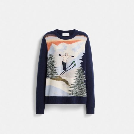 Coach Restored Holiday Intarsia Sweater In Recycled Wool And Cashmere - Preorder — Navy