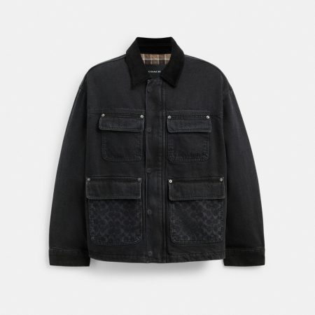 Coach Outlet Denim Chore Coat With Flannel Lining - Preorder — Black Wash