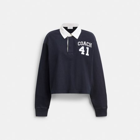 Coach Outlet Heritage Long Sleeve Cropped Rugby Polo - Preorder — Dark Sapphire
