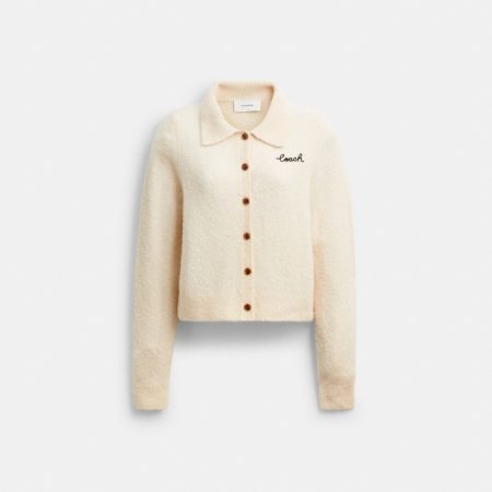 Coach Outlet Embroidered Cropped Cardigan - Preorder — Ecru