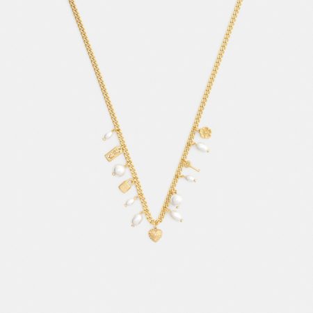Coach Pearl And Heart Charm Necklace - Preorder — Brass/Pearl