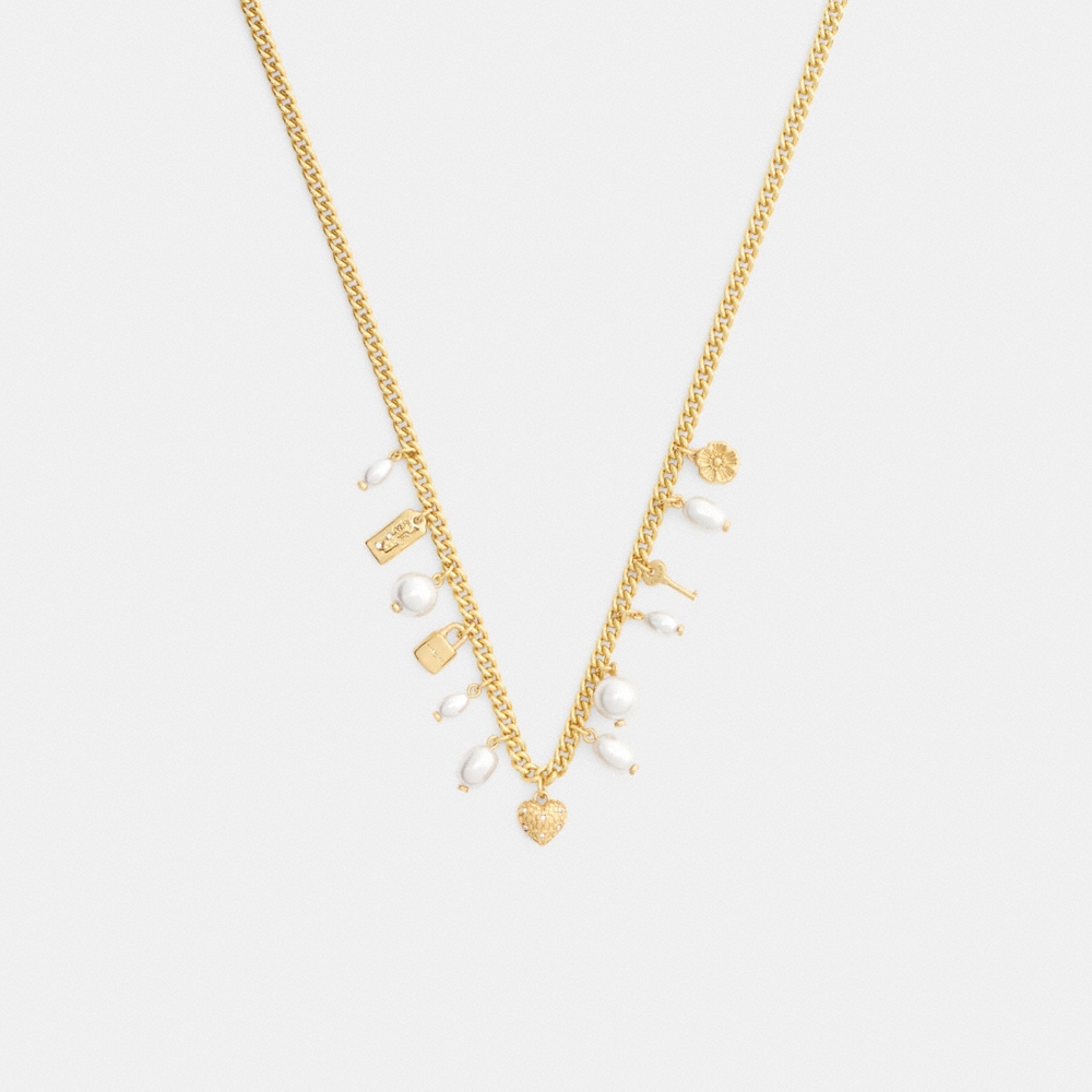 Coach Pearl And Heart Charm Necklace - Preorder