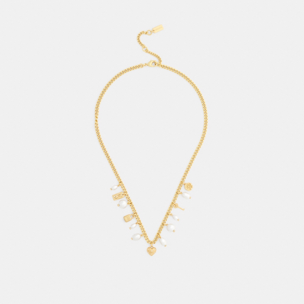 Coach Pearl And Heart Charm Necklace - Preorder