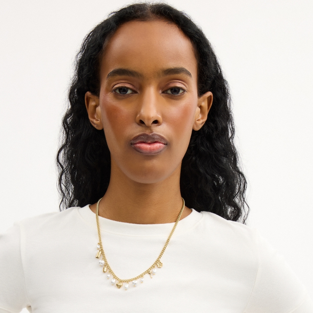 Coach Pearl And Heart Charm Necklace - Preorder