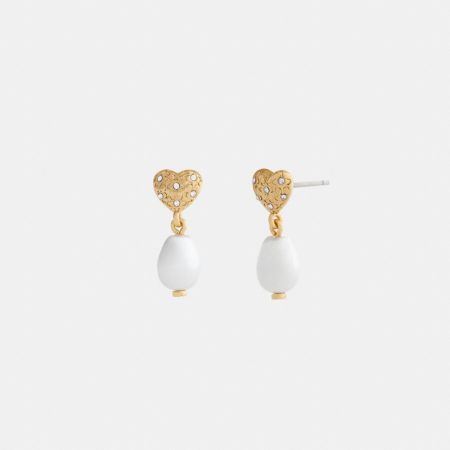 Coach Heart Pearl Drop Earrings - Preorder — Brass/Pearl